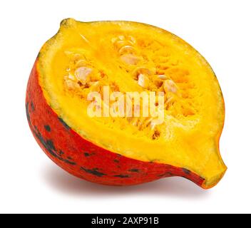sliced red kuri squash path isolated on white Stock Photo