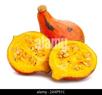 sliced red kuri squash path isolated on white Stock Photo