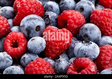 raspberry blueberry mix macro closeup Stock Photo