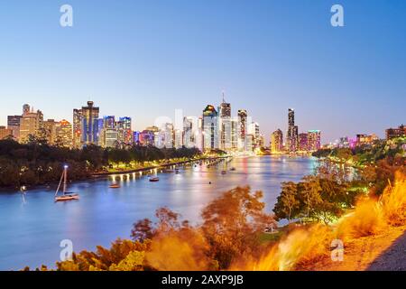 Landscape, Skyline, Brisbane River, Kangaroo Point Cliffs, Brisbane, Queensland, Australia, Oceania Stock Photo