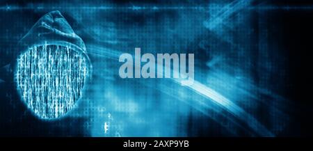Faceless hooded anonymous computer hacker Stock Photo