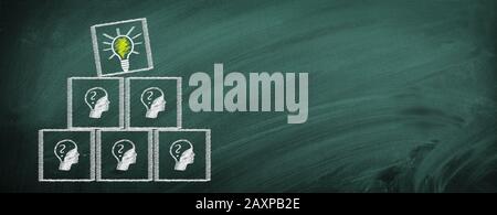 Teamwork cubes on a school blackboard Stock Photo