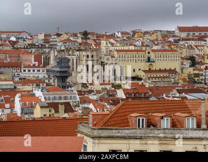 View of Lisbon from a lookout terrace in Lisbon's Mouraria district, Lisbon, Portugal Stock Photo