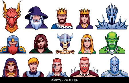 Vector Set Of Medieval Fantasy Characters Isolated Stock Vector