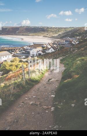 The coast and the town of Sennen at Lands End, Penzance, Cornwall, England, United Kingdom Stock Photo