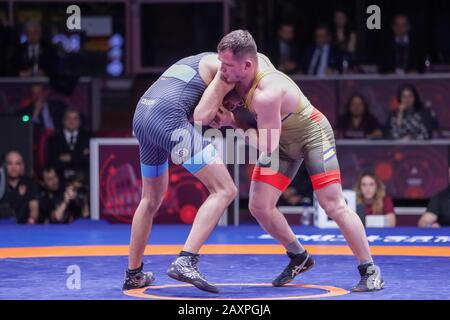 Roma, Italy. 12th Feb, 2020. b . kourinnoi (swe) category gr 82 kg during Wrestling Greco-Roman European Senior Championship, Wrestling in Roma, Italy, February 12 2020 Credit: Independent Photo Agency/Alamy Live News Stock Photo