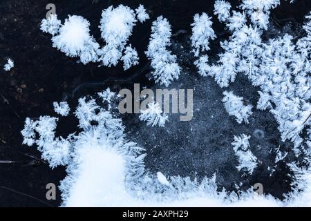 Ice crystals on frozen lake, Finland Stock Photo
