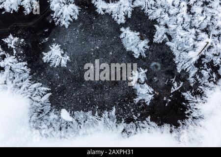 Ice crystals on frozen lake, Finland Stock Photo