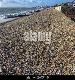 The promenade is covered with shingle after Storm Ciara in Felpham near ...