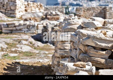 Details of ancient greek architecture on Acropolis citadel in Athens Stock Photo