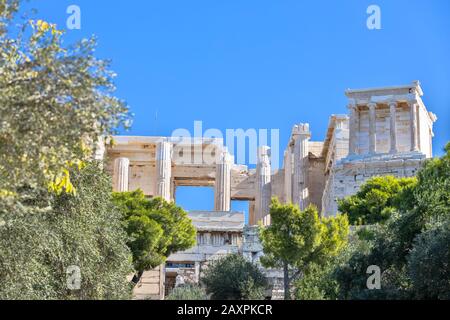 Details of ancient greek architecture on Acropolis citadel in Athens Stock Photo