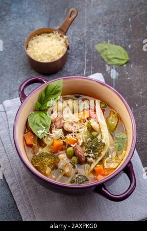 Italian minestrone vegetable soup Stock Photo
