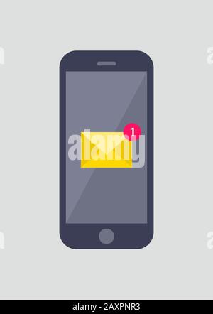 Smartphone with message push notification flat vector illustration. Stock Vector