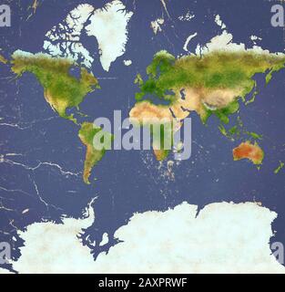 Paper Planisphere Planisphere of the world ultra defined with Antarctica, paper effect ...