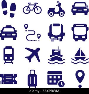 Public transport silhouette icons flat vector set Stock Vector