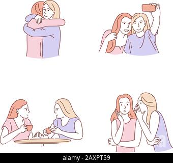 Woman relationships hand drawn doodle vector illustration. Stock Vector