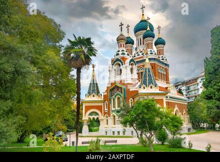 Orthodox Russian Cathedral of St.Nicholas in Nice. France Stock Photo