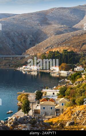 Harbour of a small Pantoukios village in northern Chios in the morning. Stock Photo