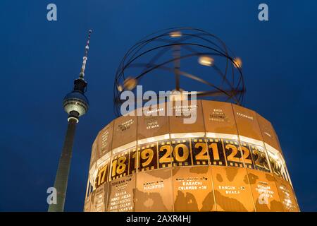 Berlin, Alexander square, World Clock and TV Tower Stock Photo