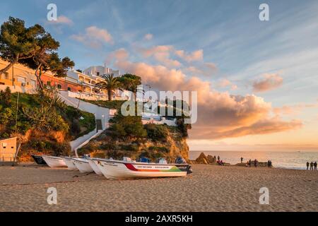 Carvoeiro beach in the evening, Algarve, Faro district, Portugal Stock Photo