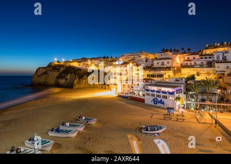 Beach and town Carvoeiro in the evening, Algarve, Faro district, Portugal Stock Photo