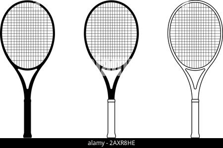 Tennis racket. Thin line and silhouette icons Stock Vector