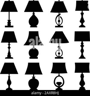 Set of table lamp icons. Silhouette vecor Stock Vector