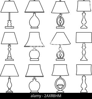 Set of table lamp icons. Thin line vector Stock Vector