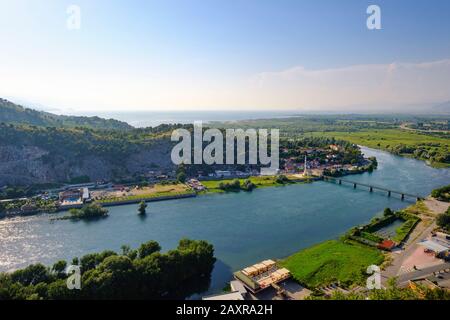 River Buna and Skadar Lake, view from Rozafa Castle, Shkodra, Shkodër, Qark Shkodra, Albania Stock Photo