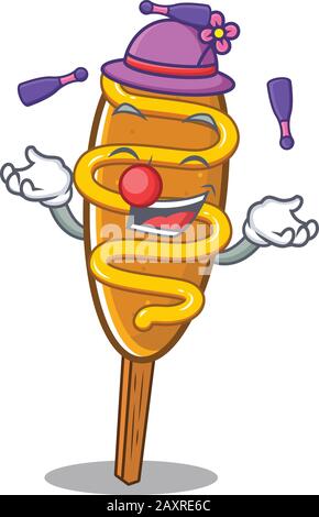 a lively corn dog cartoon character design playing Juggling Stock Vector