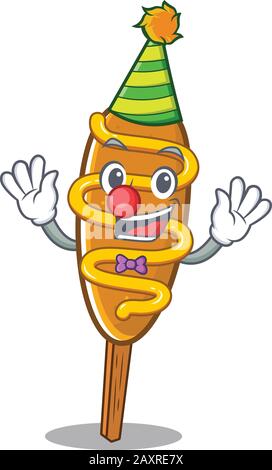 Funny Clown corn dog cartoon character mascot design Stock Vector