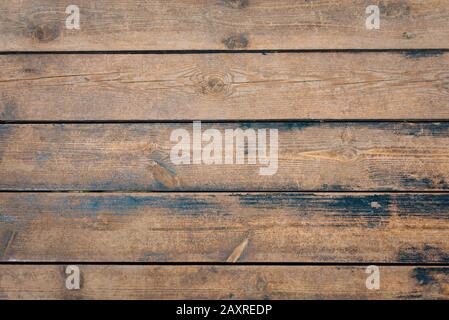 Top view of dark wooden rustic background. Horizontal planks. Stock Photo
