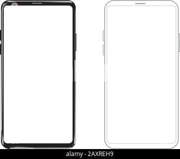 Two Device smartphone and Outline  with blank screen isolated on white background. Mockup to showcase mobile web-site design or screenshots your appli Stock Vector