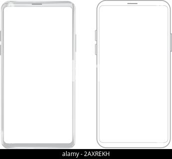 Two Device smartphone and Outline  with blank screen isolated on white background. Mockup to showcase mobile web-site design or screenshots your appli Stock Vector