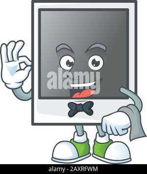 A empty polaroid photo frame cartoon mascot working as a Waiter Stock Vector