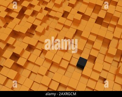 Abstract futuristic cubes shape background. Gold solid box array individualism concept idea. Stock Photo