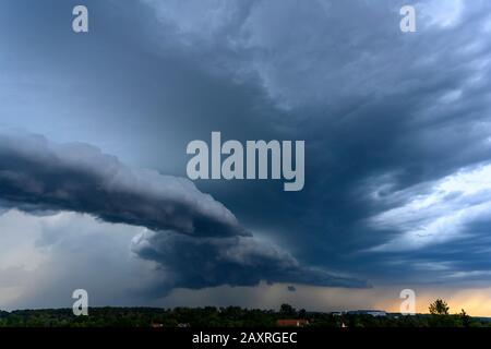 Germany, Baden-Württemberg, Karlsruhe, district Durlach, storm clouds with thunderstorm potential. Stock Photo