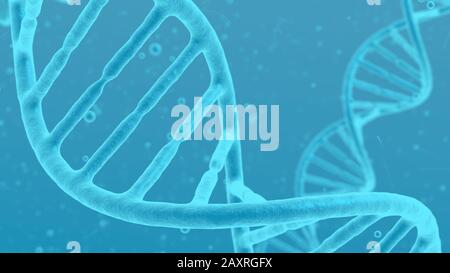 Dna helix molecule blue abstract background. Microscopic close up of twisted cell. Genetic modification science and medical concept. Stock Photo