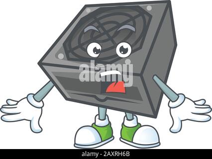 cartoon character design of power supply unit black color with a surprised gesture Stock Vector