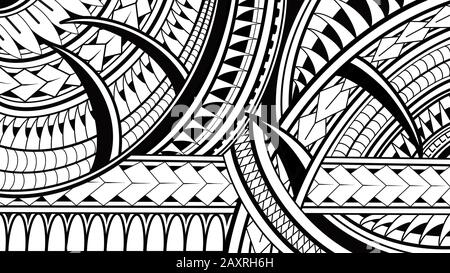 Maori Polynesian pattern illustrations on white background. Stock Photo