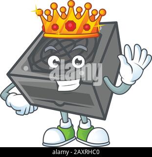 A dazzling of power supply unit black color stylized of King on cartoon mascot design Stock Vector