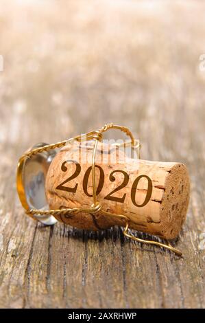 New Year's Eve and New Year 2020, champagne corks, symbol Stock Photo