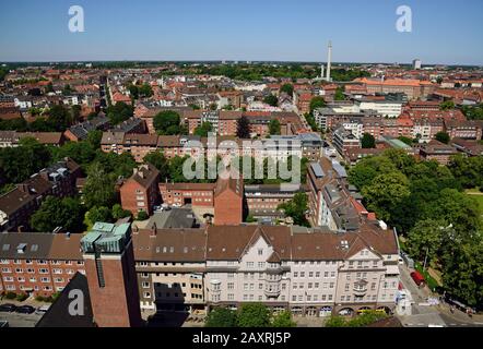 Europe, Germany, Schleswig Holstein, Kiel, Baltic Sea, City, view from the city hall tower on residential district, Stock Photo