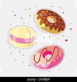 Set of Sweet cartoon chocolate and strawberry donut illustration with glaze on top. Collection of sweets doughnut with chocolate and strawberry Stock Vector