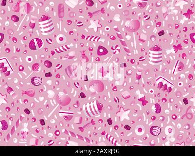 Cute seamless pattern with colorful sweets, cakes, lollipops. Cartoon seamless pattern with candy and sweet dessert. Fun colorful sweet pattern with Stock Vector