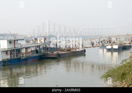 Passenger ferry service station by West Bengal Surface Transport Corporation (WBSTC) on Hooghly river bank Shipping Corporation Ghat. A public water t Stock Photo