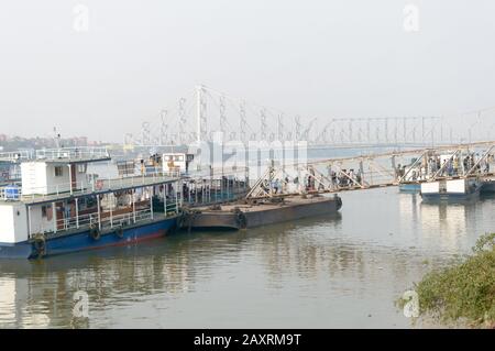 Passenger ferry service station by West Bengal Surface Transport Corporation (WBSTC) on Hooghly river bank Shipping Corporation Ghat. A public water t Stock Photo