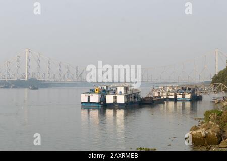 Passenger ferry service station by West Bengal Surface Transport Corporation (WBSTC) on Hooghly river bank Shipping Corporation Ghat. A public water t Stock Photo