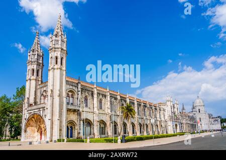 Lisbon, Portugal:The Jeronimos Monastery or Hieronymites Monastery, a former monastery of the Order of Saint Jerome near the Tagus river in the parish Stock Photo