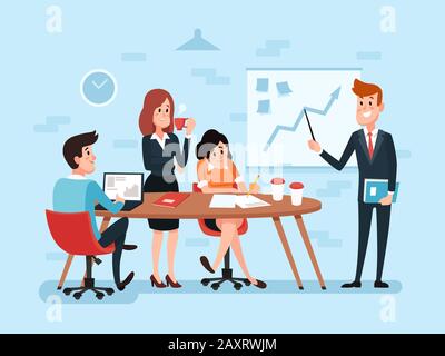 Office teamwork or business meeting. Busy corporate cartoon work Stock Vector